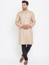 Vastramay Men's Beige And Black Silk Blend Kurta Pyjama Set